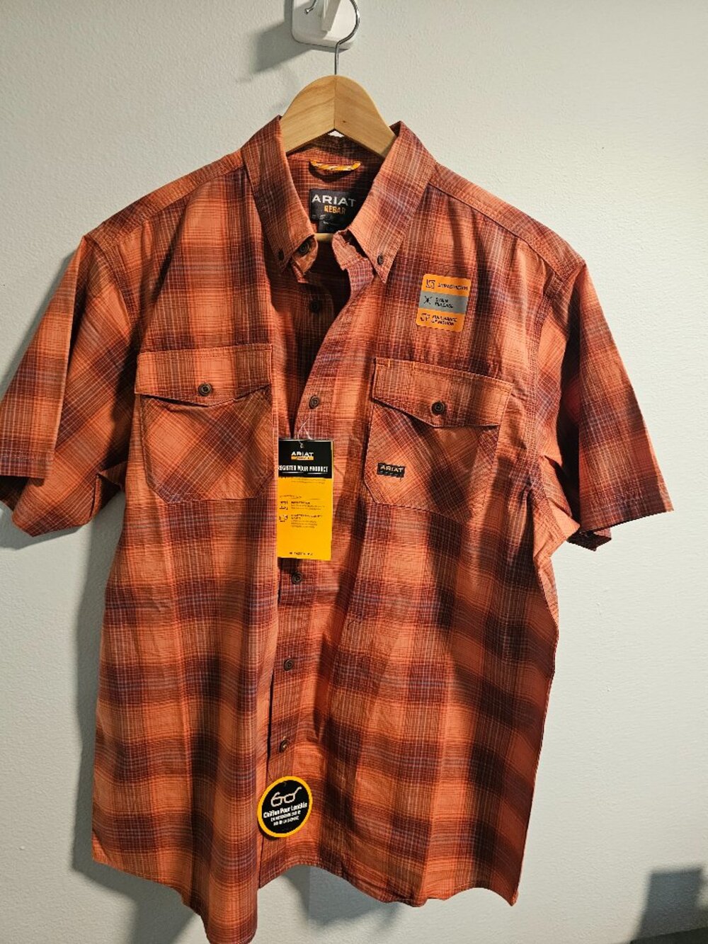 Men's Large Rebar Ariat button up short sleeve shirt NEW